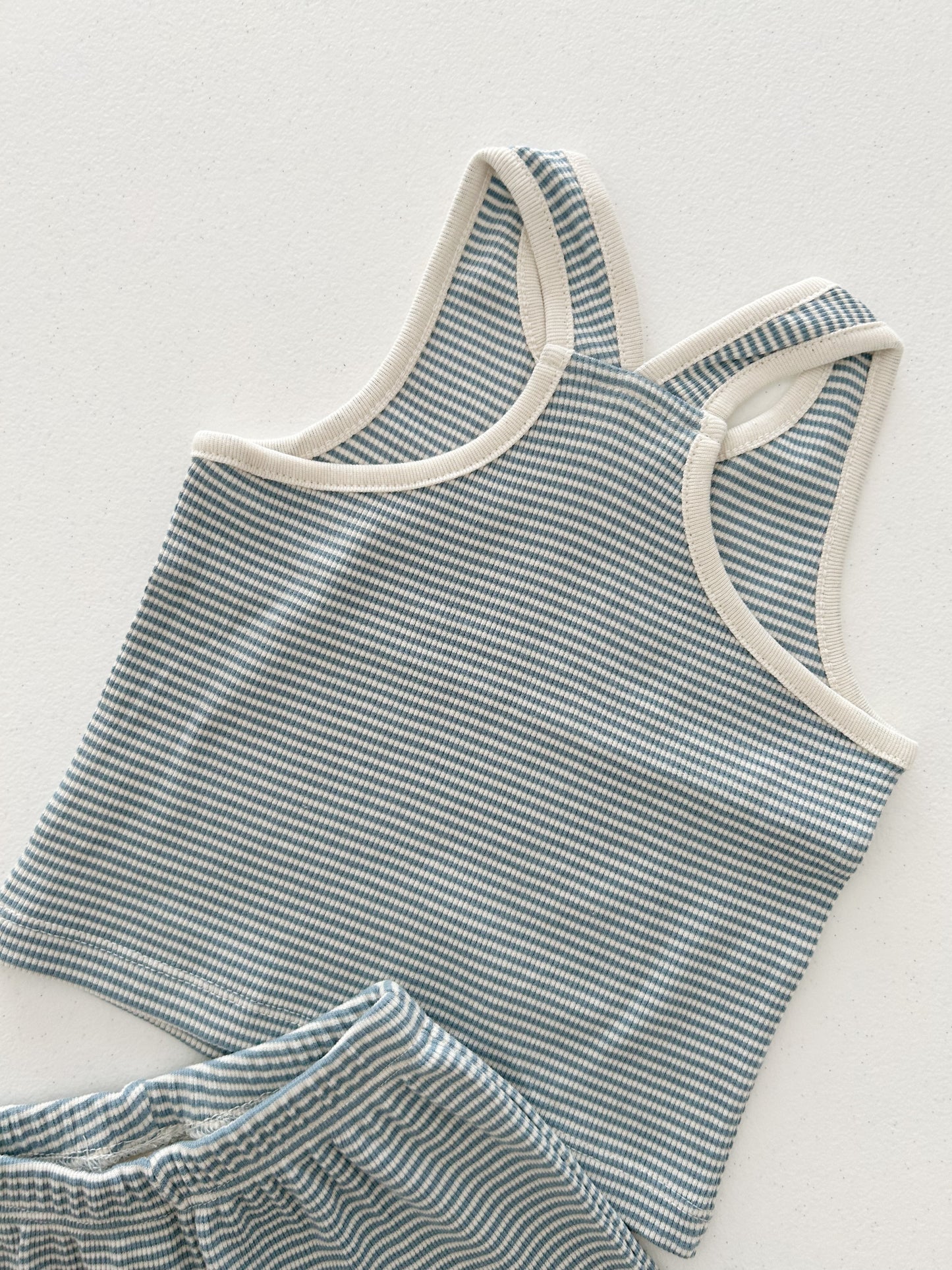 Baby/Toddler SS25 Ribbed Stripe Sleeveless Top and Shorts Set (6m-4y) - 2 Colors