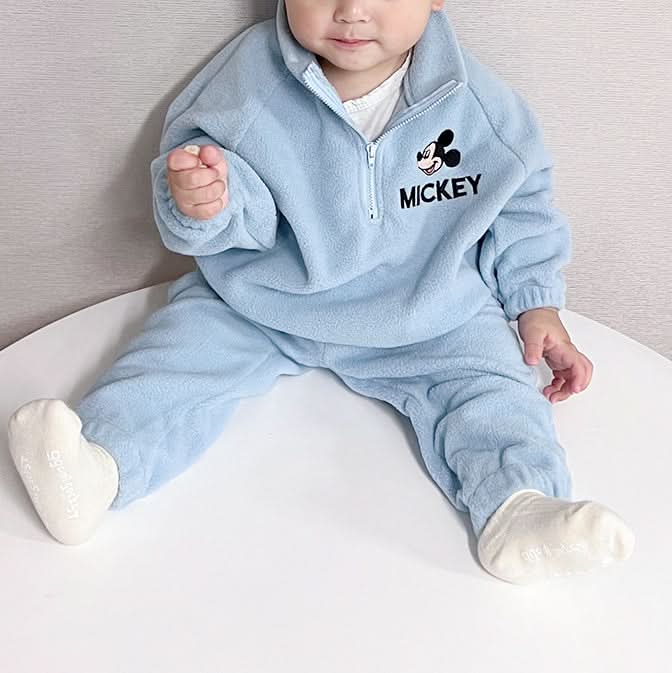 Toddler Mickey Embroidered Half Zip Fleece Top and Jogger Pants Set (1-6y) - Blue - AT NOON STORE