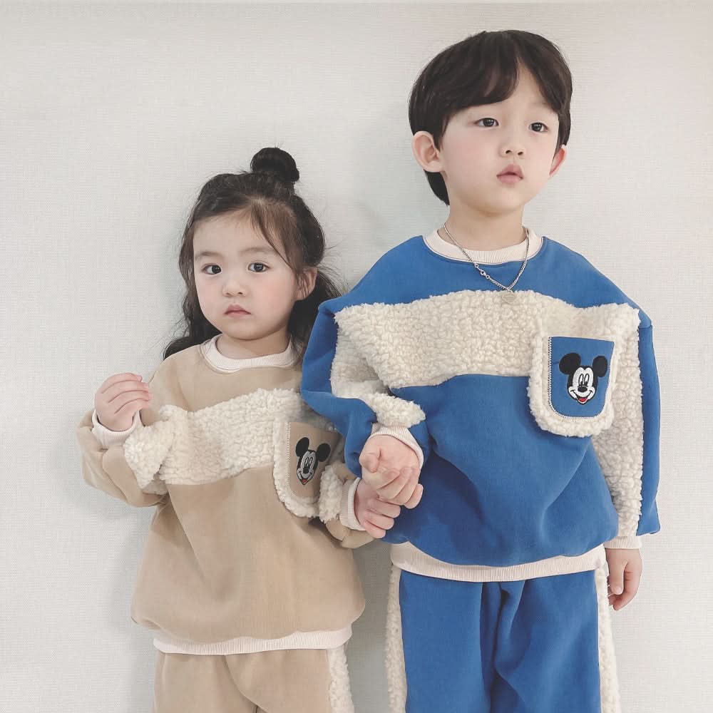 Toddler Mickey Sherpa Trim Pocket Top and Jogger Pants Set (1-6y) - Blue - AT NOON STORE