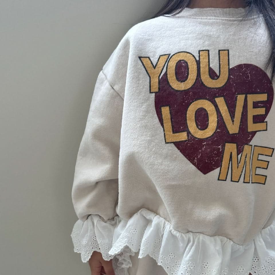 Toddler 'You Love Me' Lace Trim Sweatshirt (2-7y) - 2 Colors - AT NOON STORE