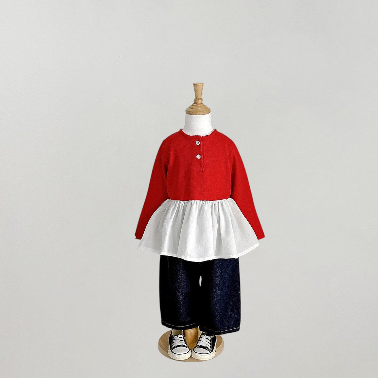 Toddler F26 Button Front Layered Flare Top (2-8y) - Red