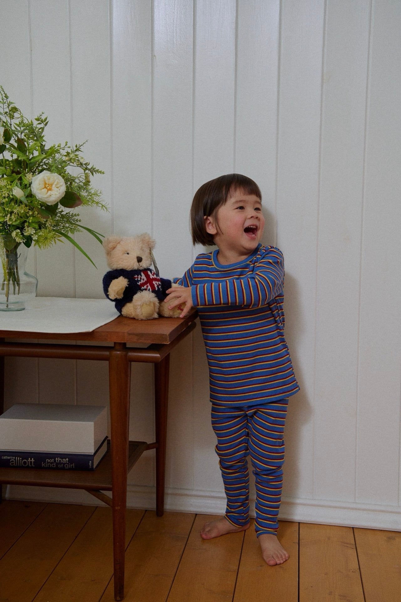 Kids F25 Ribbed Multicolor Stripe Long Sleeve Top and Pants Set (1-6y) - Blue