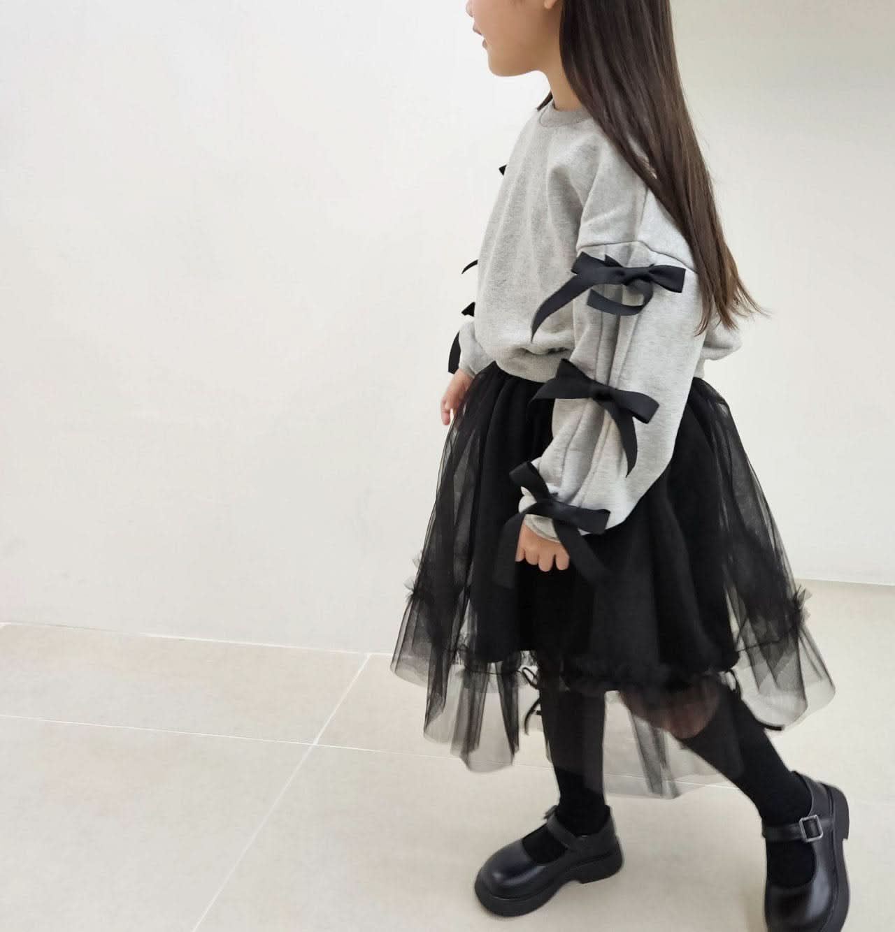 Toddler Bow Detail Long Sleeve Cropped Sweatshirt (2-7y) - 2 Colors - AT NOON STORE