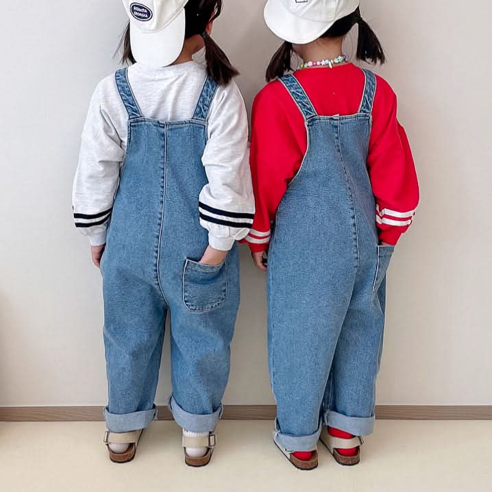 Toddler Disney Mickey and Pooh Face Embroidery Kangaroo Pocket Denim Overalls (2-7y) -2 Colors - AT NOON STORE