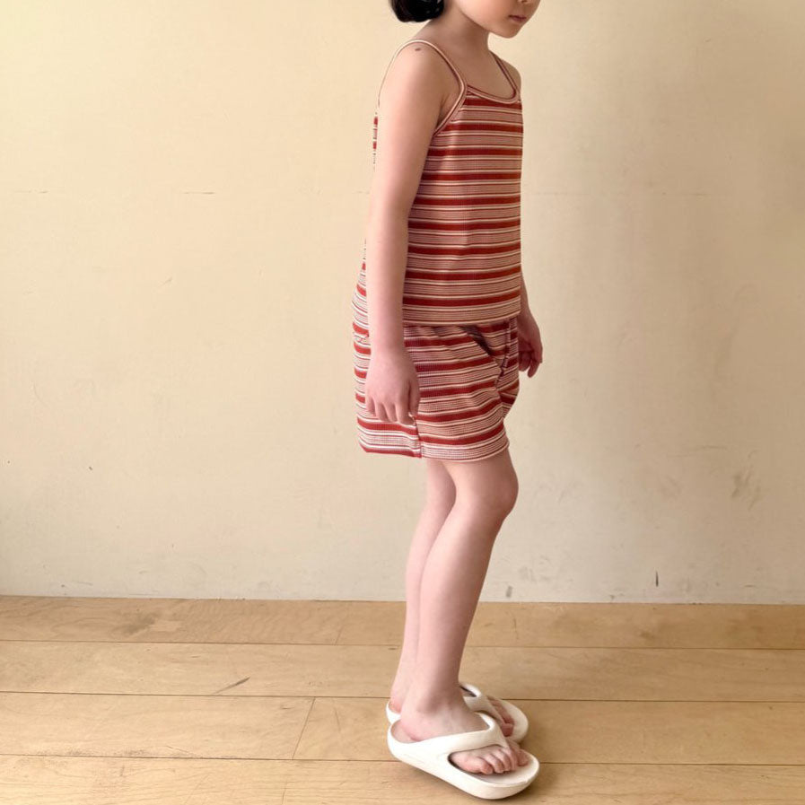 Kids SS25 Sleeveless Stripe Ribbed Top and Shorts Set (2-8y) - 2 Colors