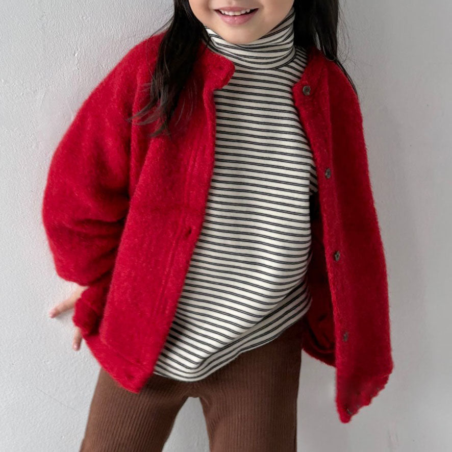 Toddler W25 Warm Fleece Stripe Mock Neck Long Sleeve Top (1-7y) - 2 Colors