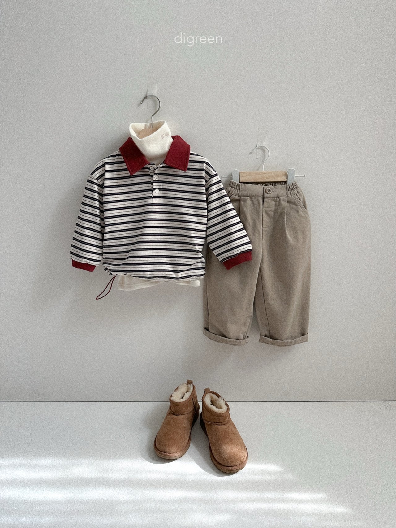 Toddler W25 Adjustable Hem Stripe Collar Long Sleeve Top (2-7y) - 3 Colors