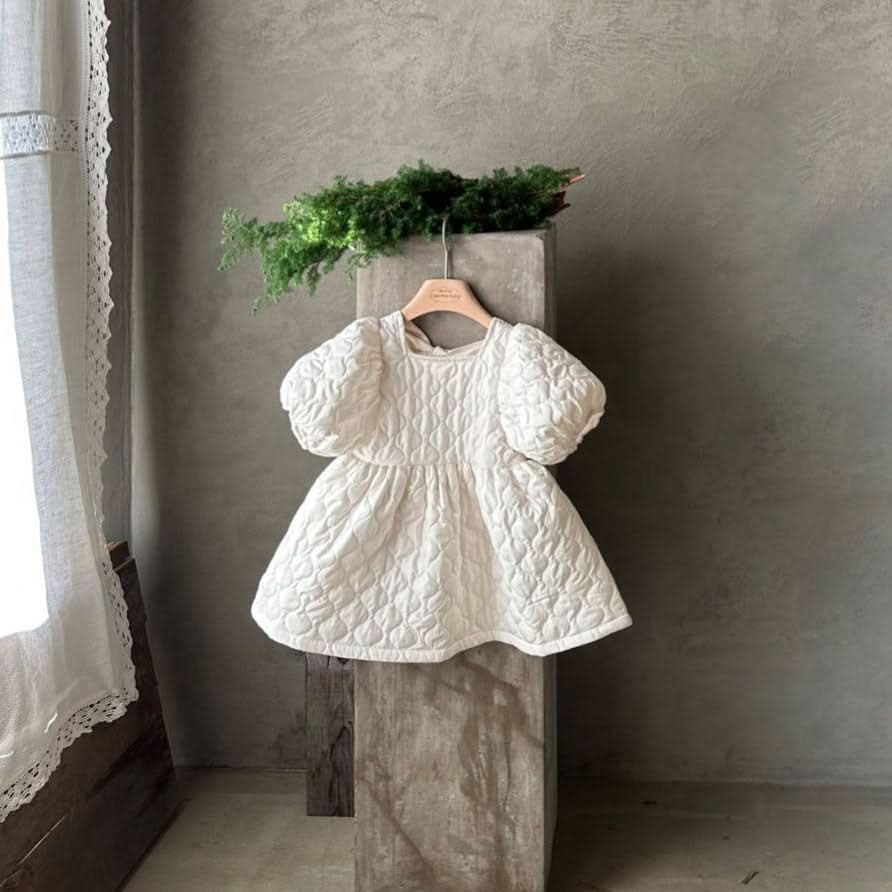 Toddler Monbebe Puff Sleeve Tie Bow Quilted Dress  (1-6y) - AT NOON STORE