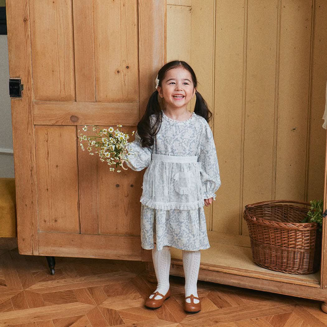 Toddler Lace Neck Trim Frill Cuffs Dress (3m-5y) - Blue - AT NOON STORE