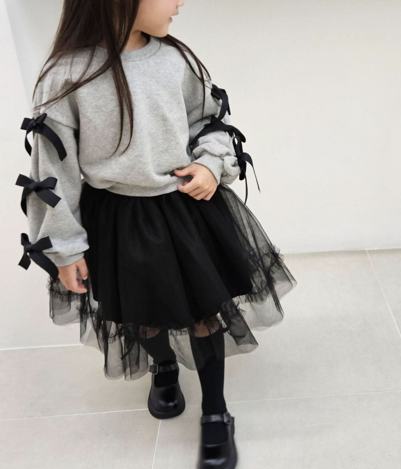 Toddler Bow Detail Long Sleeve Cropped Sweatshirt (2-7y) - 2 Colors - AT NOON STORE