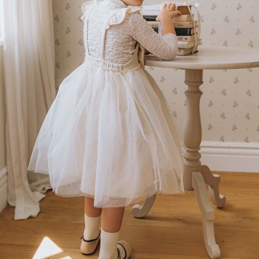 Girls Ruffle Shoulder Sleeveless Front Bow Tutu Dress (2-6y) - Ivory - AT NOON STORE