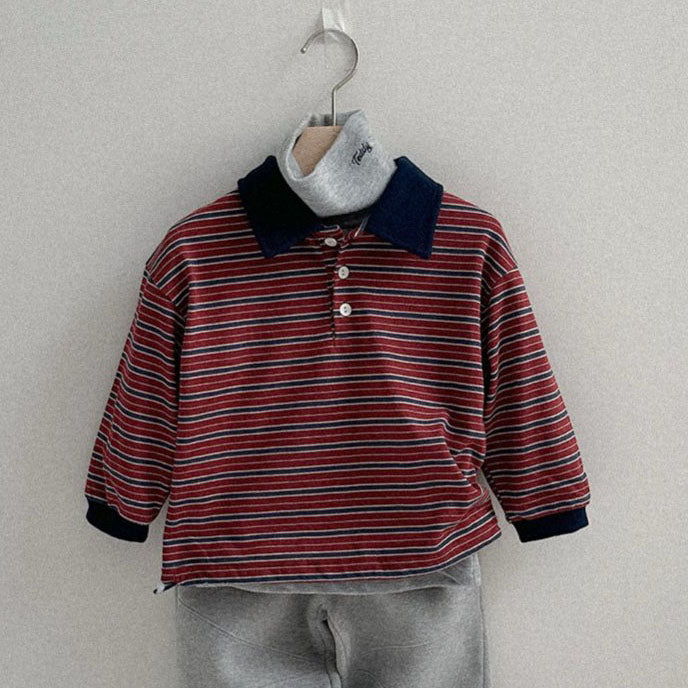 Toddler W25 Adjustable Hem Stripe Collar Long Sleeve Top (2-7y) - 3 Colors