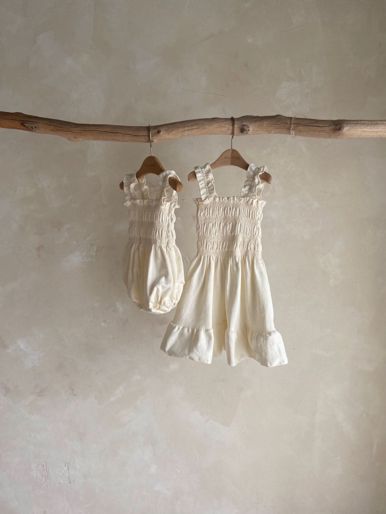 Girls Ann Frill Strap Smocked Bodice Dress (2-4y) - Cream - AT NOON STORE