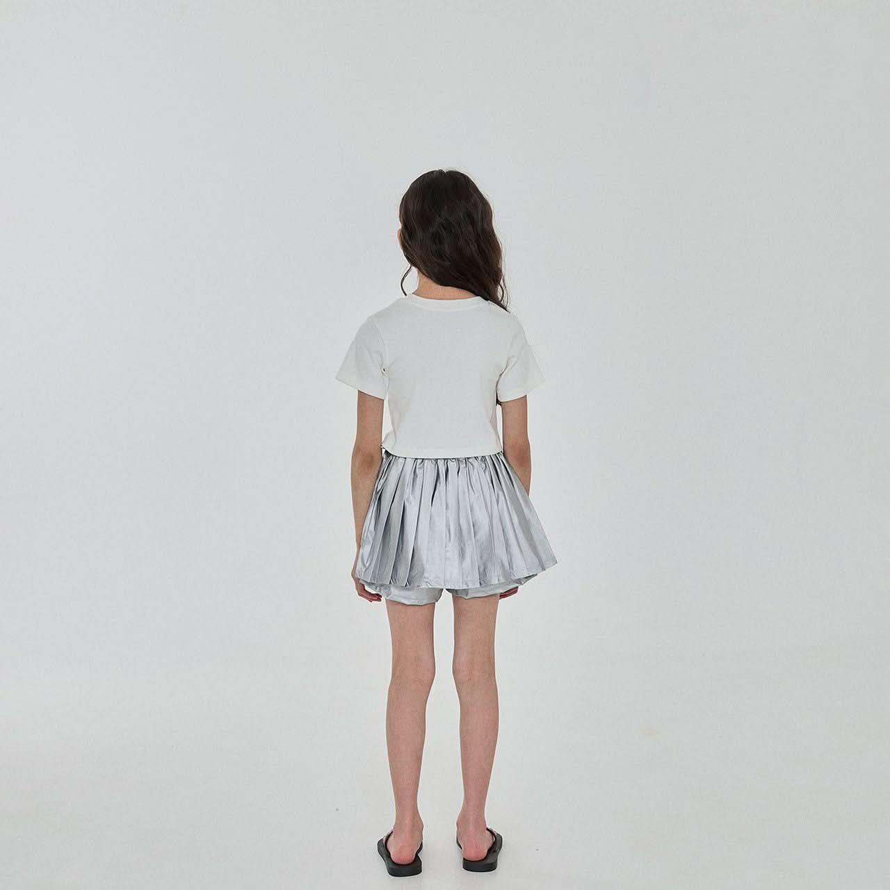 Girls Silver Bow Short Sleeve Cropped Top (3-6y) - Ivory - AT NOON STORE