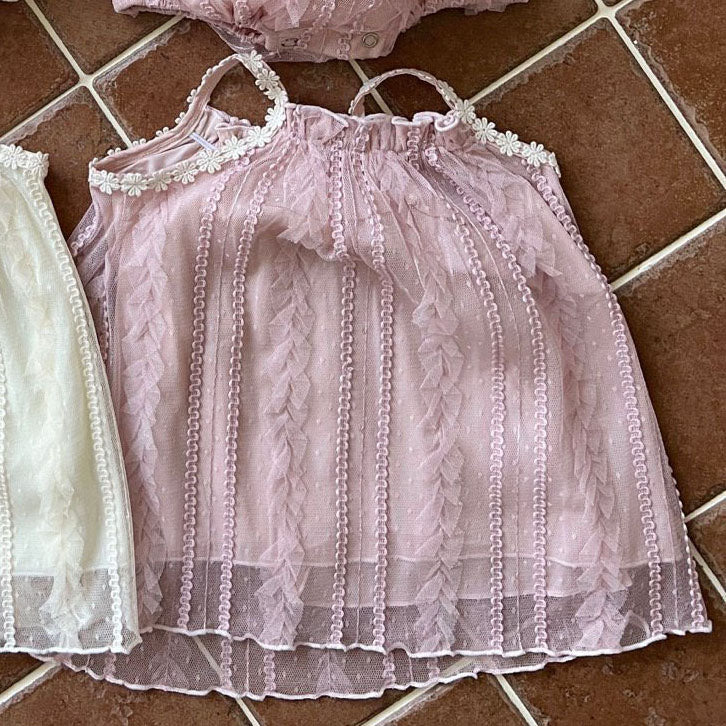 Toddler Lala SS25 Flower Strap Lace Bubble Dress (1-6y) - 2 Colors - AT NOON STORE
