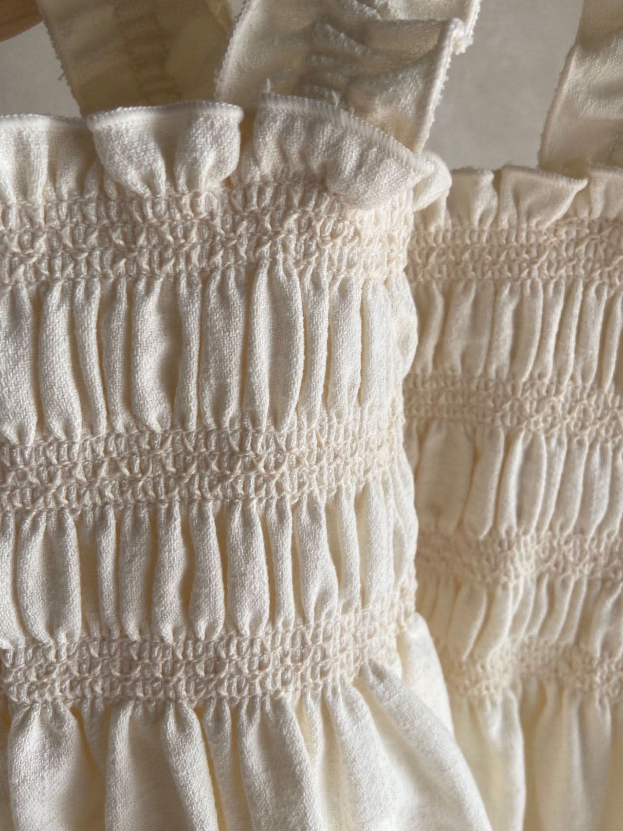 Girls Ann Frill Strap Smocked Bodice Dress (2-4y) - Cream - AT NOON STORE