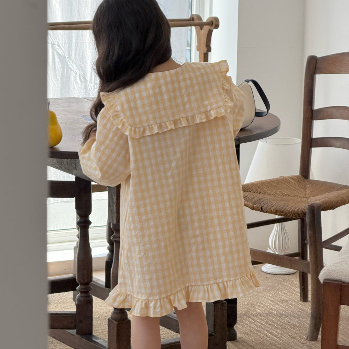 Toddler SP26 Gingham Frilled Peter Pan Collar Shirt Dress (2-8y) - 2 Colors - AT NOON STORE