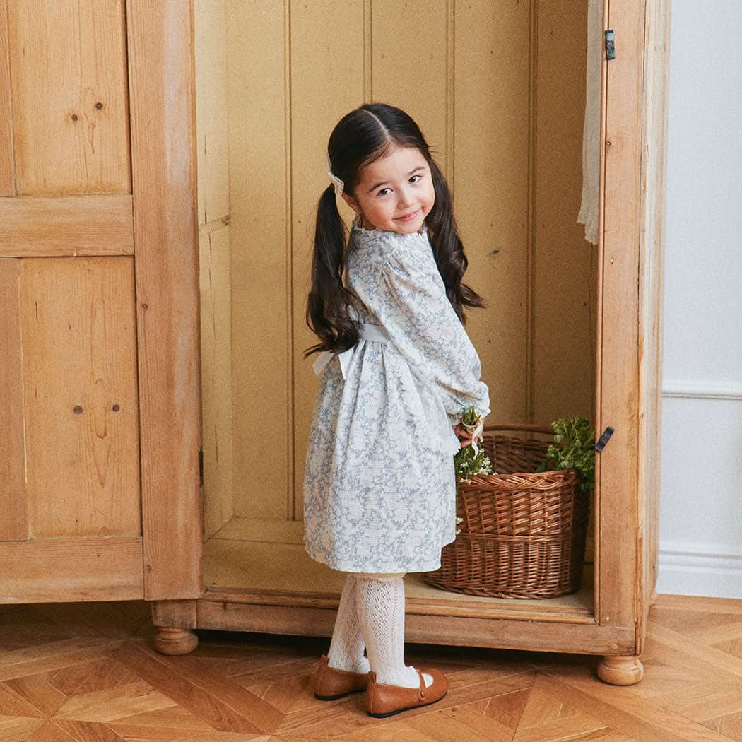Toddler Lace Neck Trim Frill Cuffs Dress (3m-5y) - Blue - AT NOON STORE