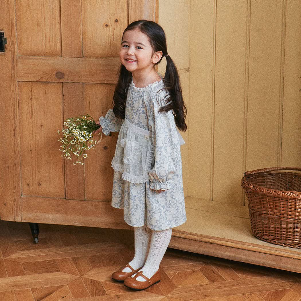 Toddler Lace Neck Trim Frill Cuffs Dress (3m-5y) - Blue - AT NOON STORE