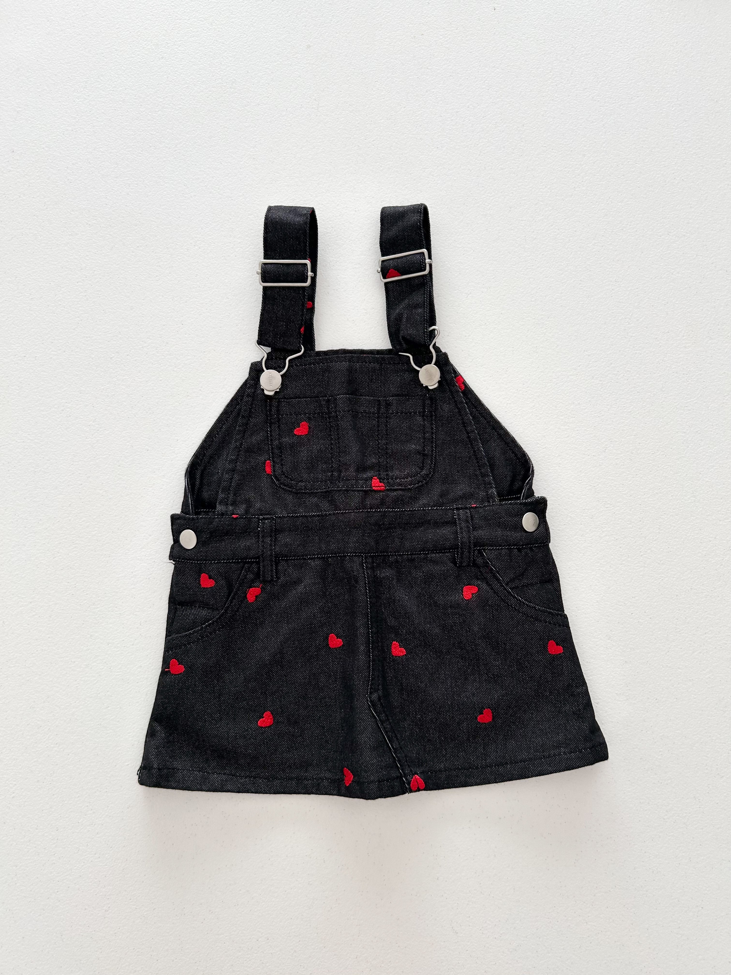 Toddler F25 Heart Embroidery Denim Skirtalls (2-7y) - Black