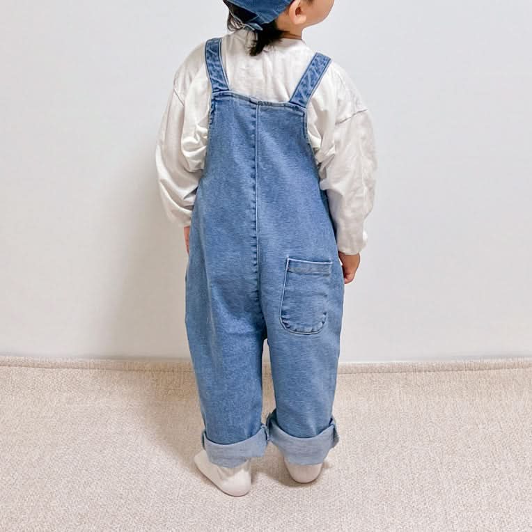 Toddler Disney Mickey and Pooh Face Embroidery Kangaroo Pocket Denim Overalls (2-7y) -2 Colors - AT NOON STORE