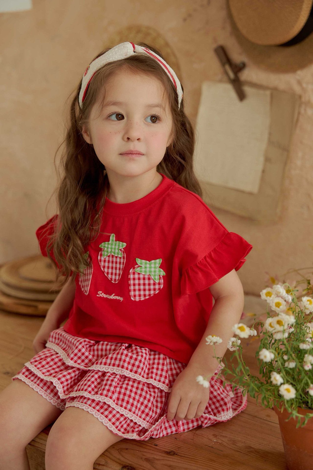 Toddler SS26 Gingham Ruffle Shorts (1-6y) - Red - AT NOON STORE