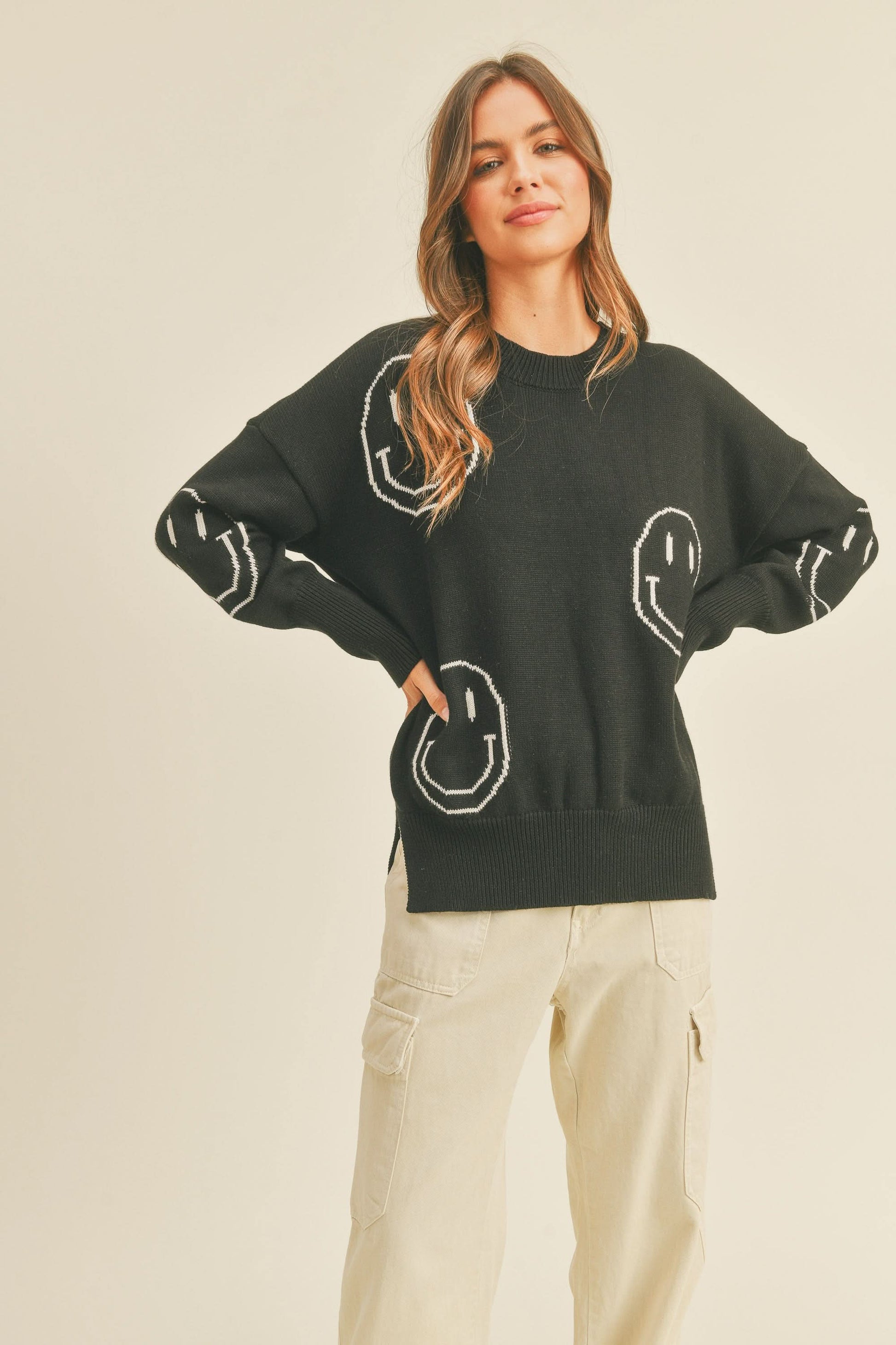 Mama Smile Sweater Top - Black - AT NOON STORE