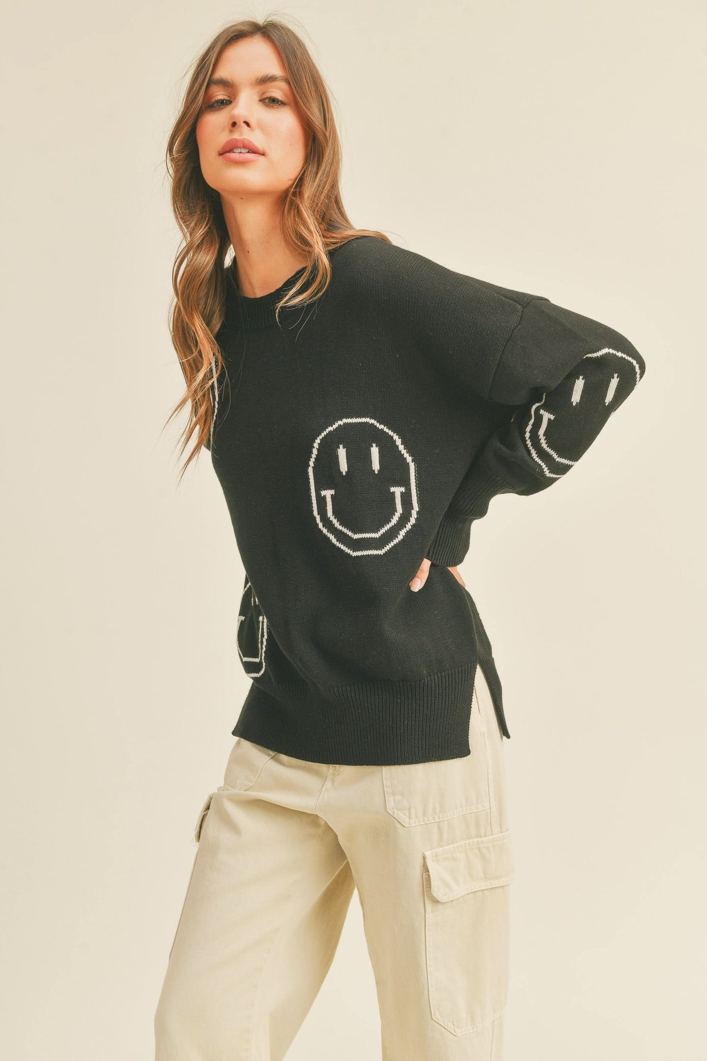 Mama Smile Sweater Top - Black - AT NOON STORE