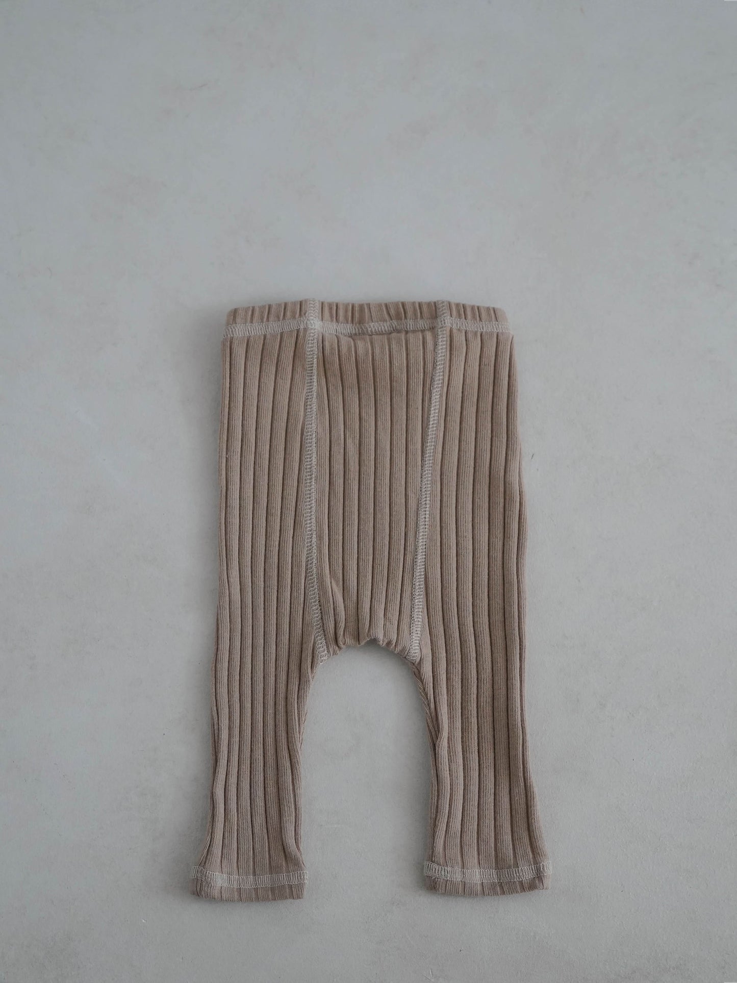 Baby Stitch Detail Ribbed Bodysuit and Pants Set (3-12m)- Beige - AT NOON STORE