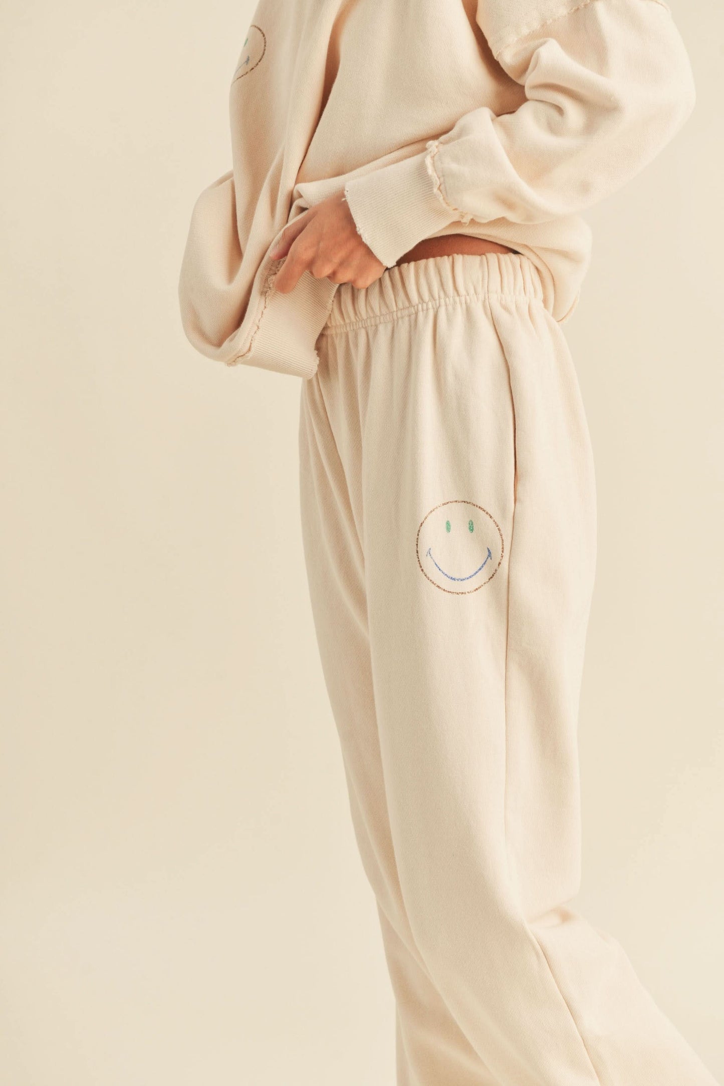 Mama French Terry Smile Print Sweatpants - Beige - AT NOON STORE