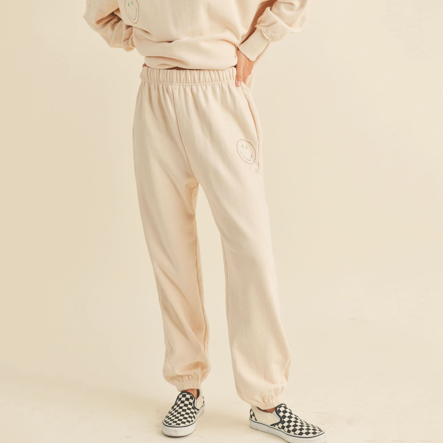 Mama French Terry Smile Print Sweatpants - Beige - AT NOON STORE