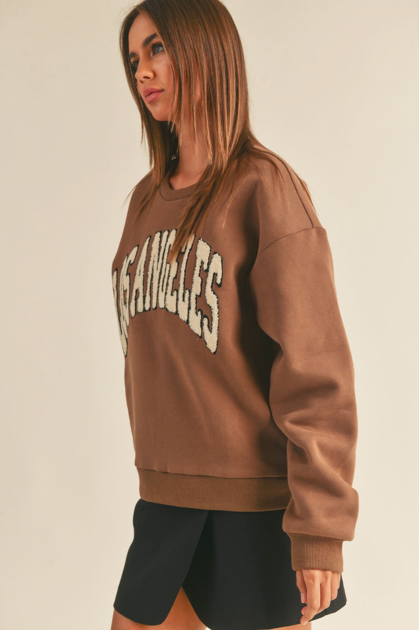 Women Chenille Embroidered Letter Patch Sweater -Los Angeles - AT NOON STORE