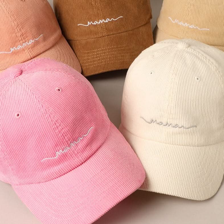 MAMA Embroidered Corduroy Baseball Cap -7 Colors - AT NOON STORE