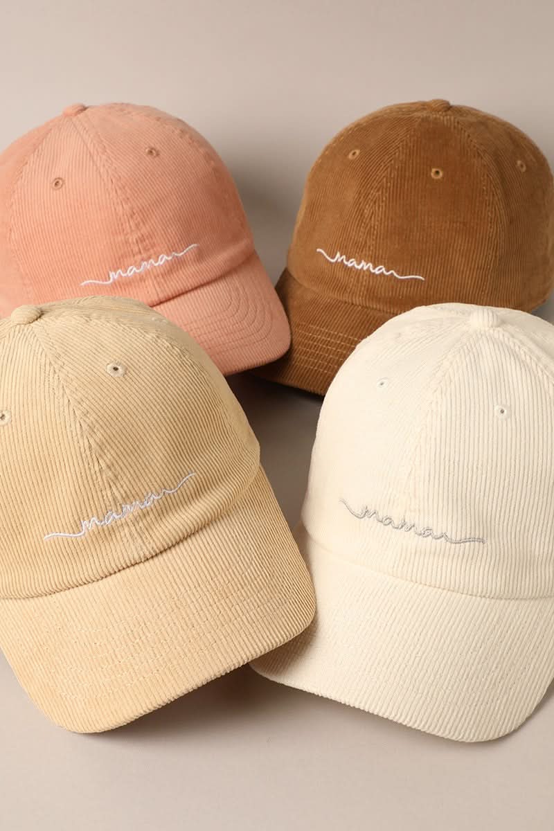 MAMA Embroidered Corduroy Baseball Cap -7 Colors - AT NOON STORE