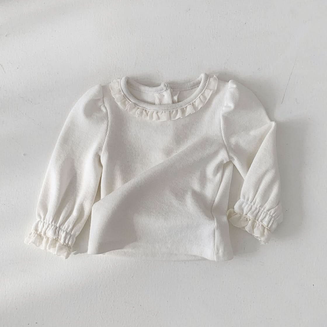 Baby S25 Neckline Frill Detail Long Sleeve Top (3-18m) - Ivory - AT NOON STORE