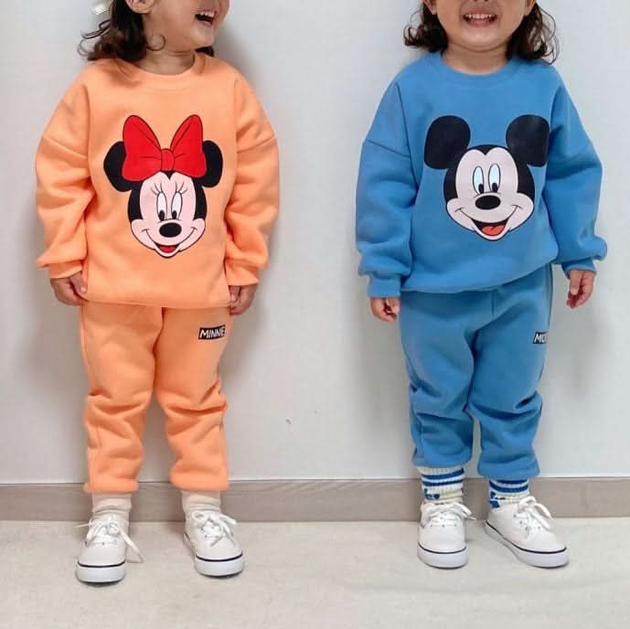 Toddler Disney Face Print Warm Brushed Cotton Sweatshirt and Jogger Pants Set (2-7y) - 2 Colors - AT NOON STORE