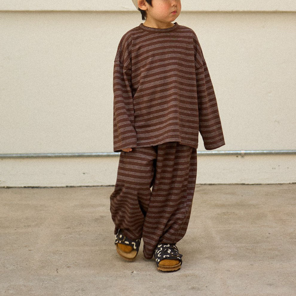 Toddler F25 Stripe Long Sleeve Top and Wide Pants Set (2-8y) - Brown - AT NOON STORE