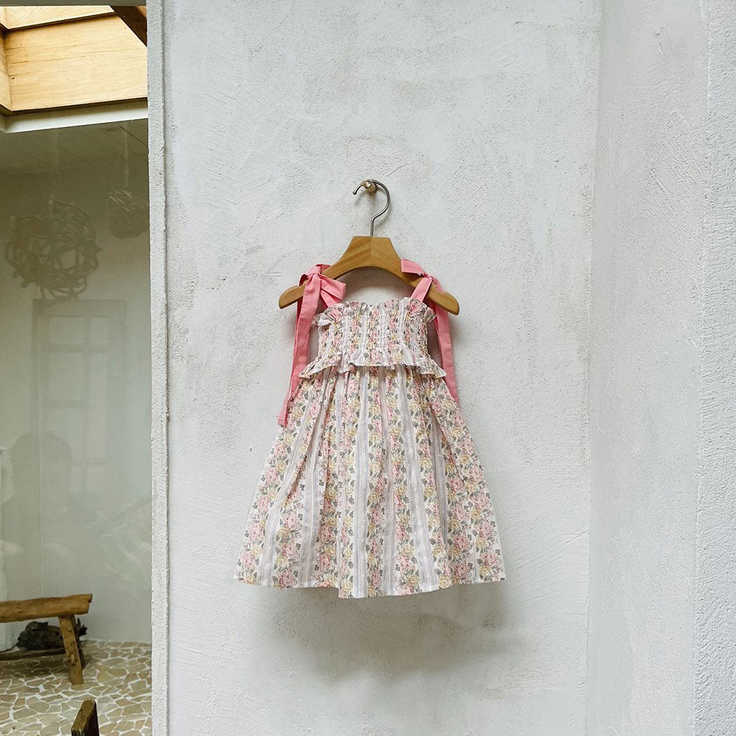 Toddler Milk SS25 Tie Shoulder Smocked Bodice Dress (1-7y) - Floral - AT NOON STORE