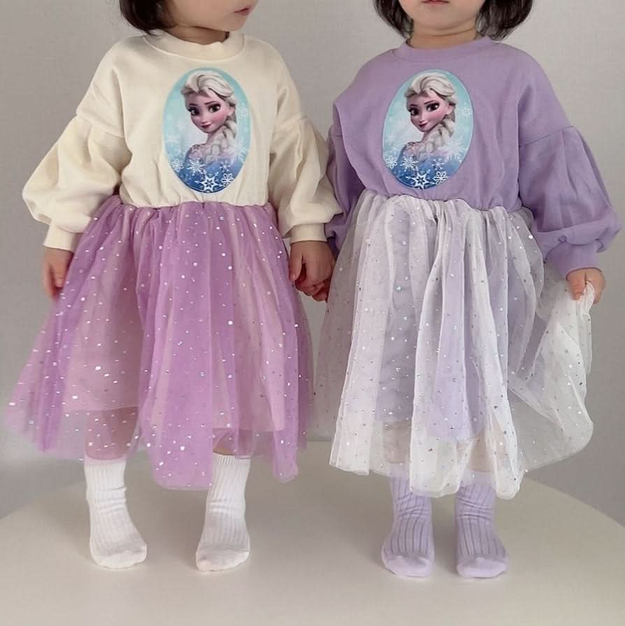 Toddler S25 Puff Sleeve Cotton Elsa Tulle Dress (15m-7y) - 2 Colors - AT NOON STORE