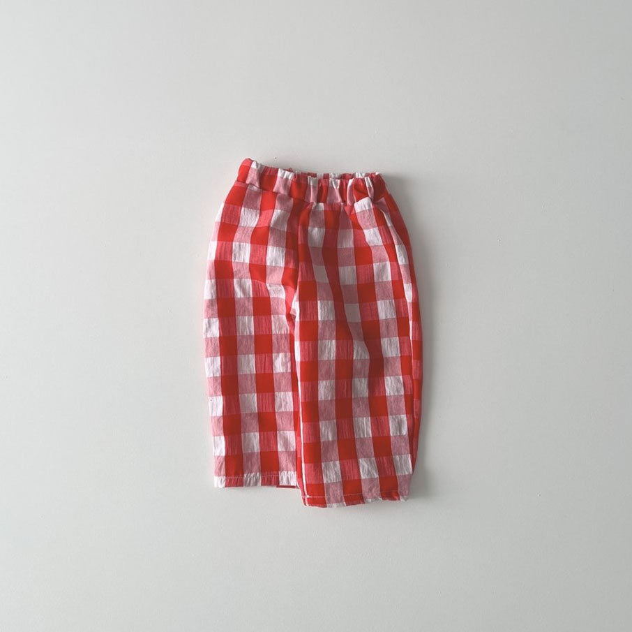 Kids SS25 Large Gingham Pull On Pants (1-6y) - Red - AT NOON STORE