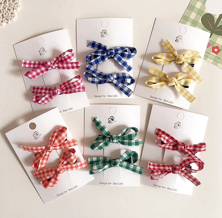 Girls Gingham Bow Snap Hair Clips (2pk) - 6 Colors - AT NOON STORE
