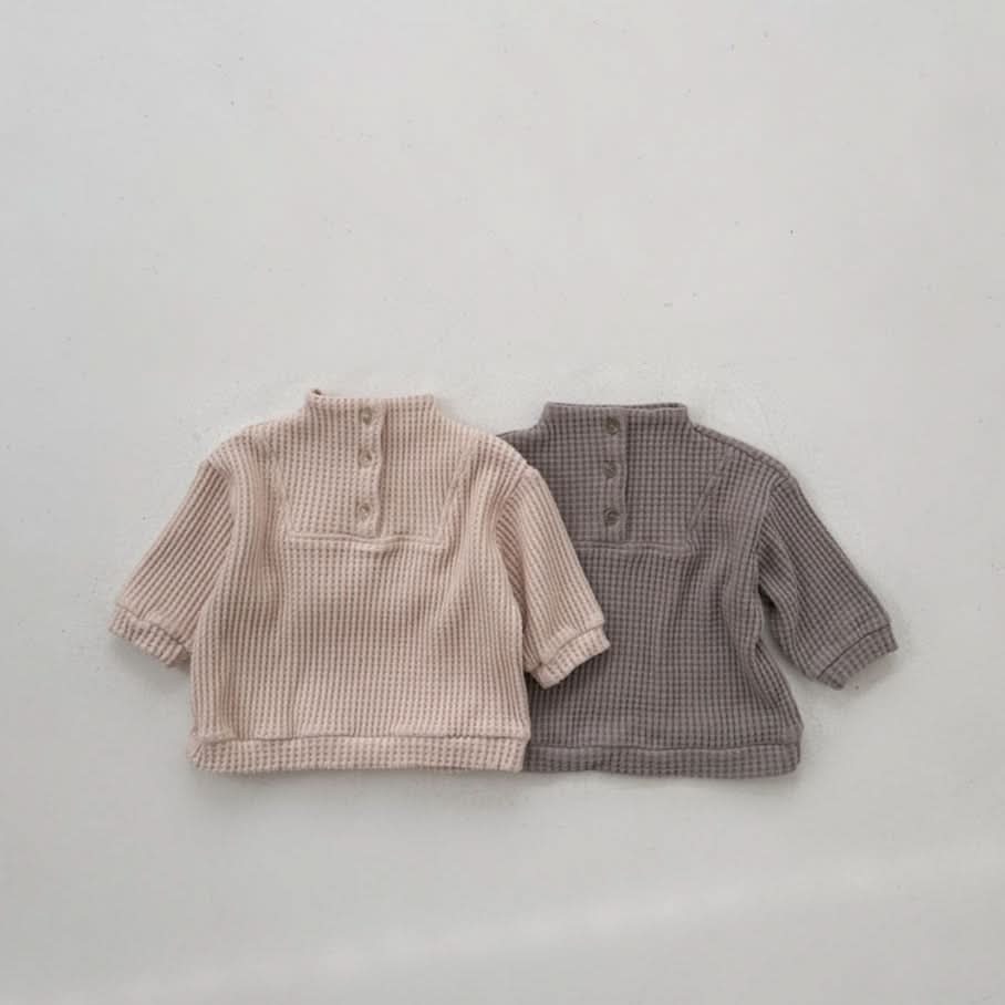 Toddler Anggo Waffle Mock Neck Button Pullover (1-6y) - 2 Colors - AT NOON STORE
