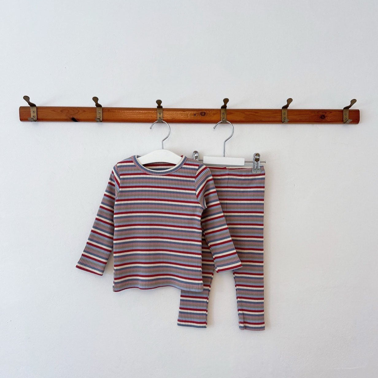 Kids F25 Ribbed Multicolor Stripe Long Sleeve Top and Pants Set (1-5y) - Red Stripe - AT NOON STORE