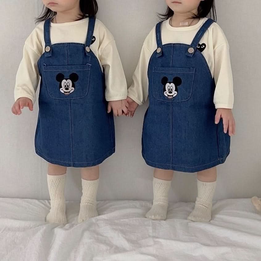 Toddler S25 Disney Mickey Face Embroidery Pocket Denim Skirtall (1-6y) - Denim - AT NOON STORE