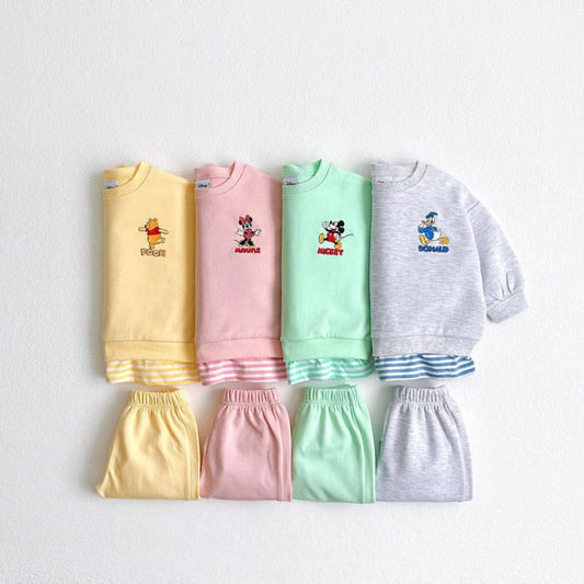 Toddler Disney Friends Stripe Layered Sweatshirt and Jogger Pants Set (1-6y) - 4 Colors - AT NOON STORE