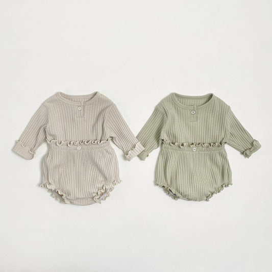 Baby S25 Ribbed Pointelle Lettuce-edge Long Sleeve Top, Bloomer Shorts (6-24m) - 2 Colors - AT NOON STORE