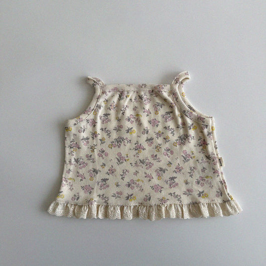 Baby/Toddler Aosta SS25 Floral Ribbed Noodle Strap Top  (3m-5y)- Ivory - AT NOON STORE