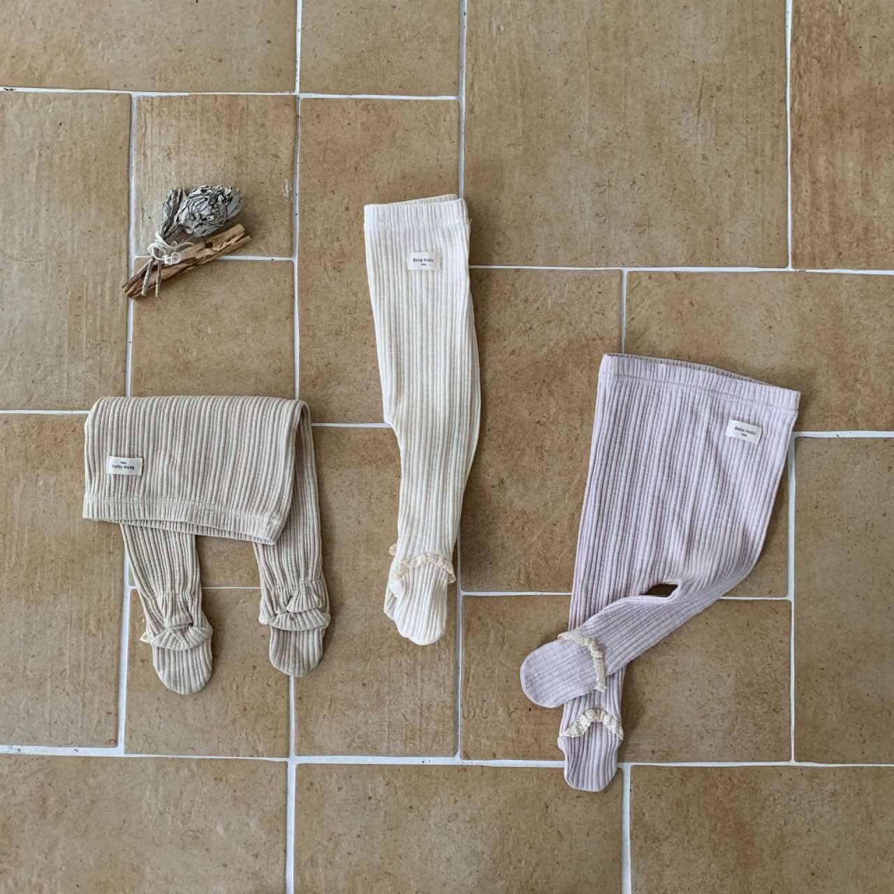Baby BH Lace Trim Ribbed Footed Leggings (3-18m) - 3 Colors - AT NOON STORE