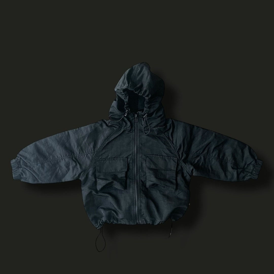 Toddler F25 Multi Pocket Adjustable Hem String Hooded Jacket (3-7y) - Black - AT NOON STORE