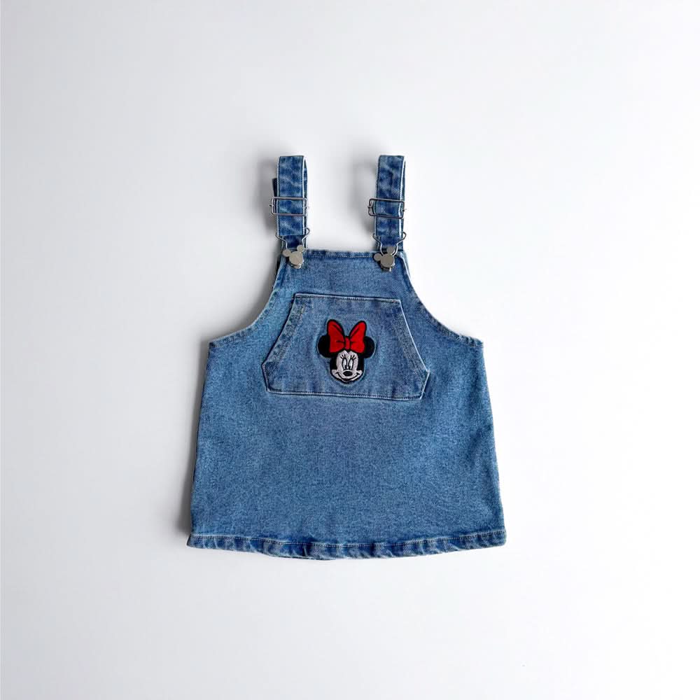 Toddler Disney Minnie Embroidery Kangaroo Pocket Denim Skirtalls (1-6y) - AT NOON STORE